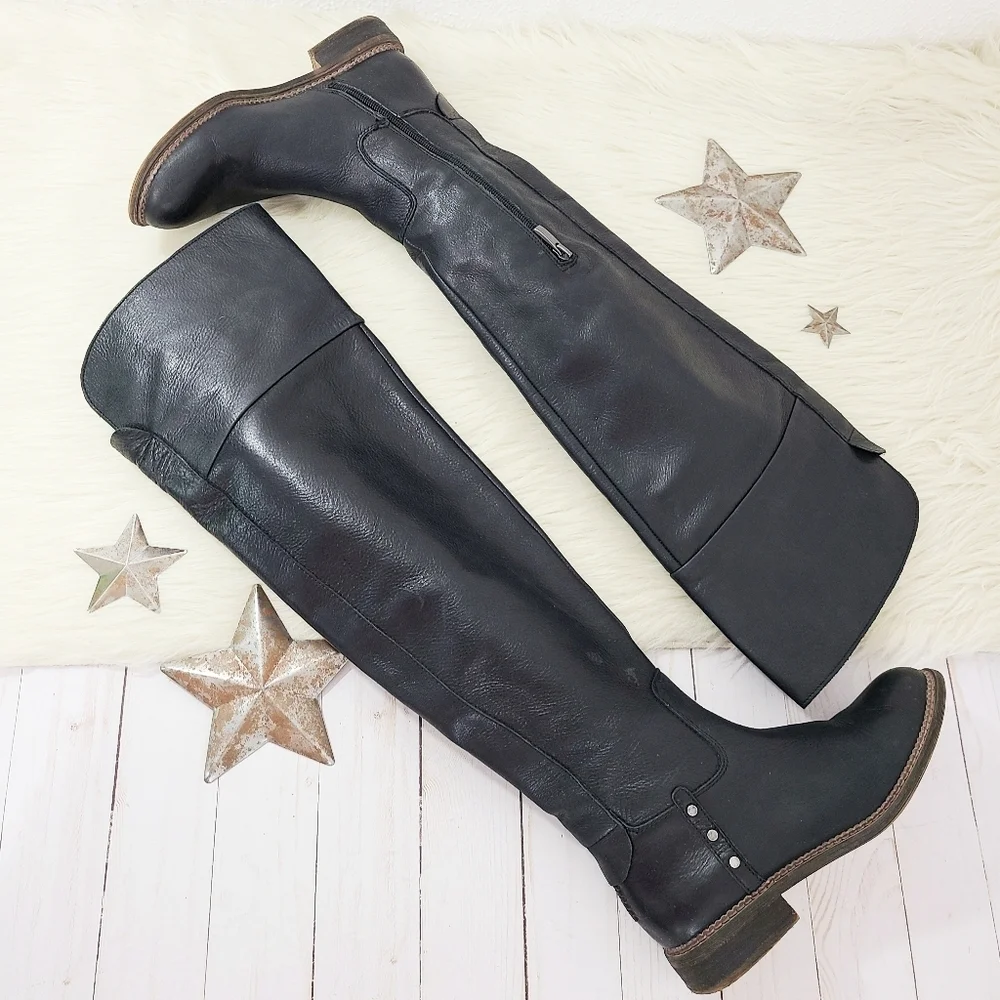 Franco Sarto Haleen Over The Knee Boots black leather studded womens size 6